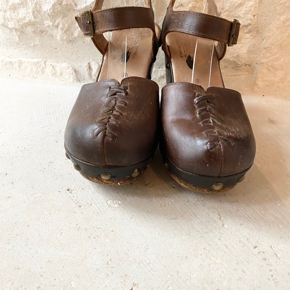 Free People Jeffrey Campbell Brown Leather Clog Platform Heel Sandals Women 8 - Picture 3 of 9